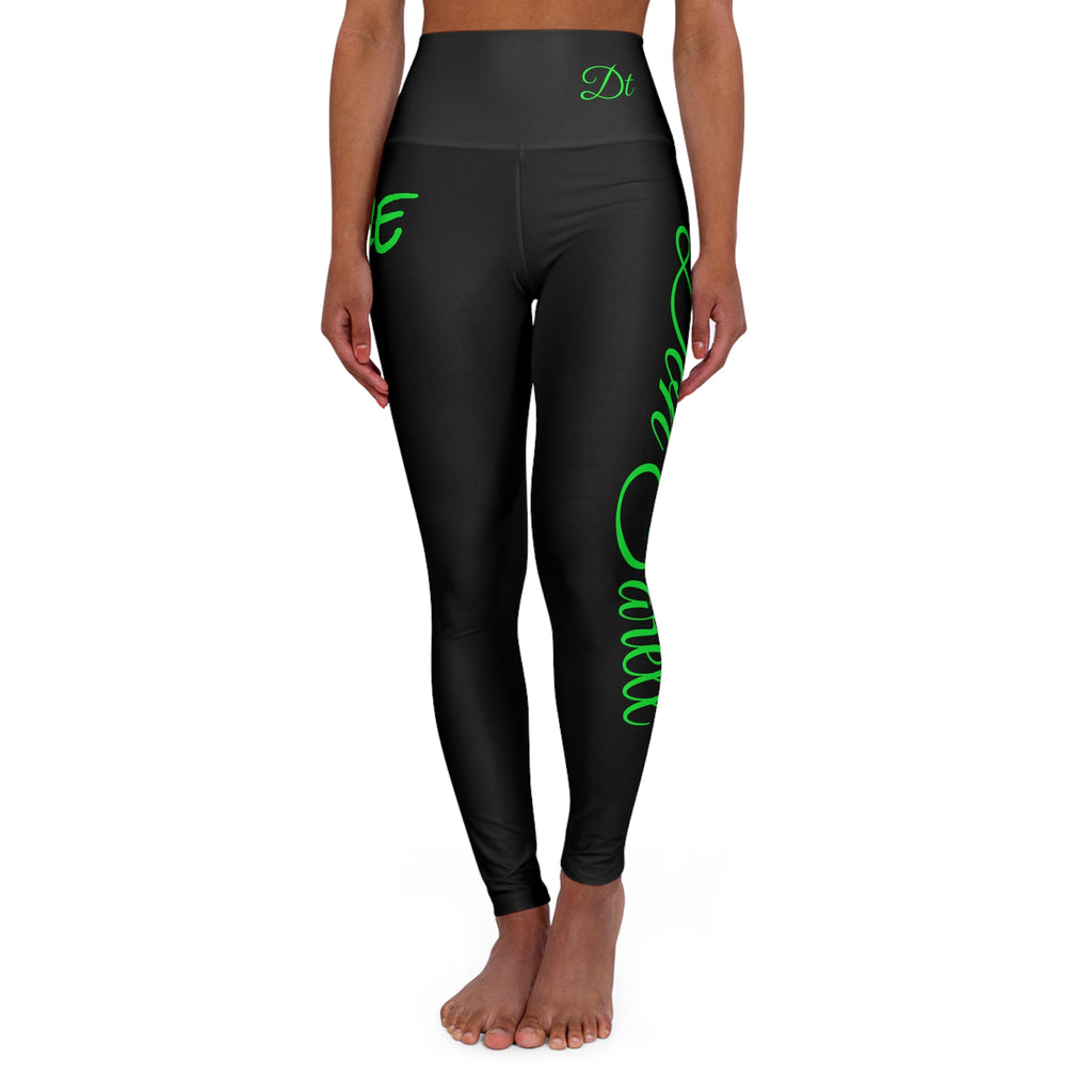 Dime Piece Yoga Leggings – Black w/ Lime Script