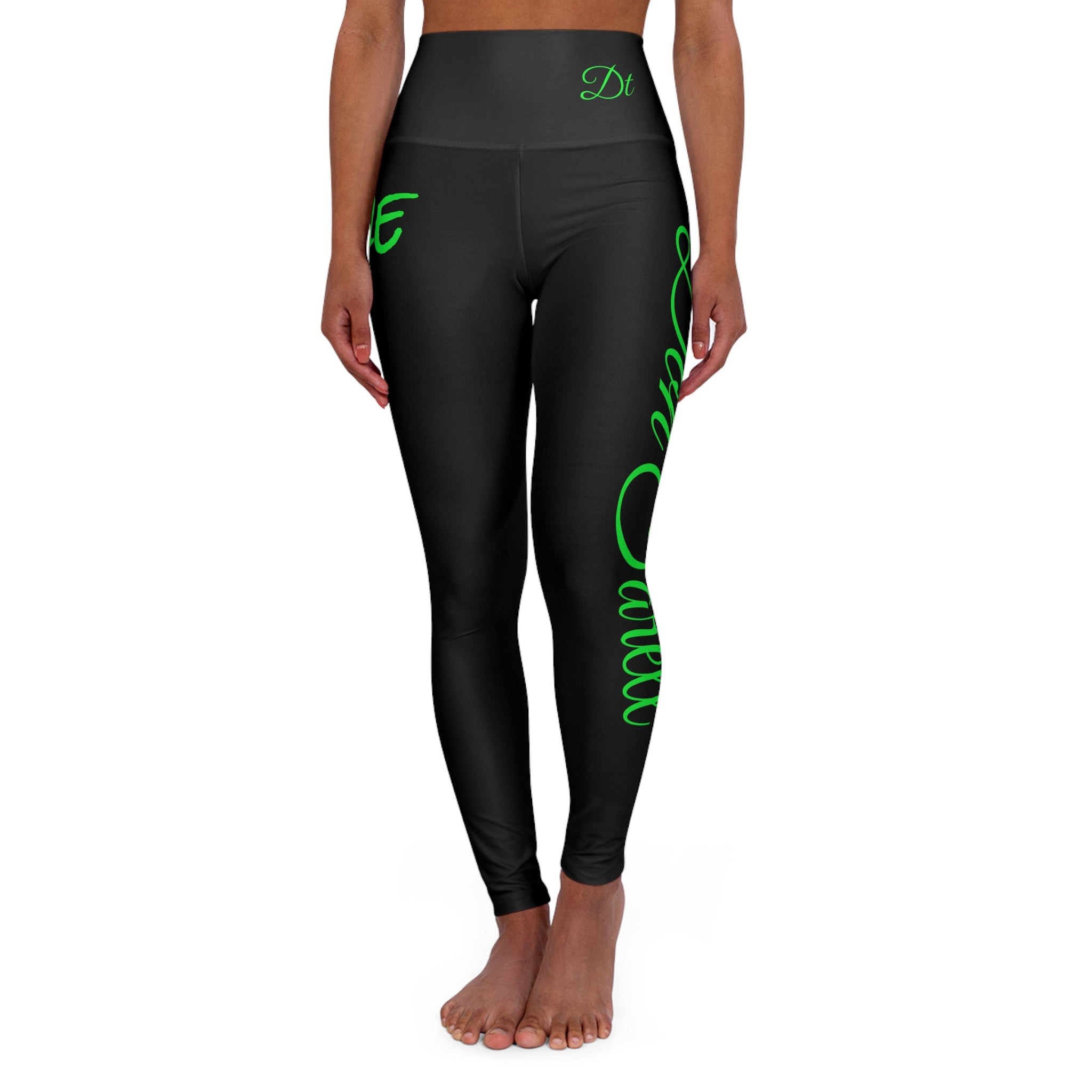 Dime Piece Yoga Leggings – Black w/ Lime Script