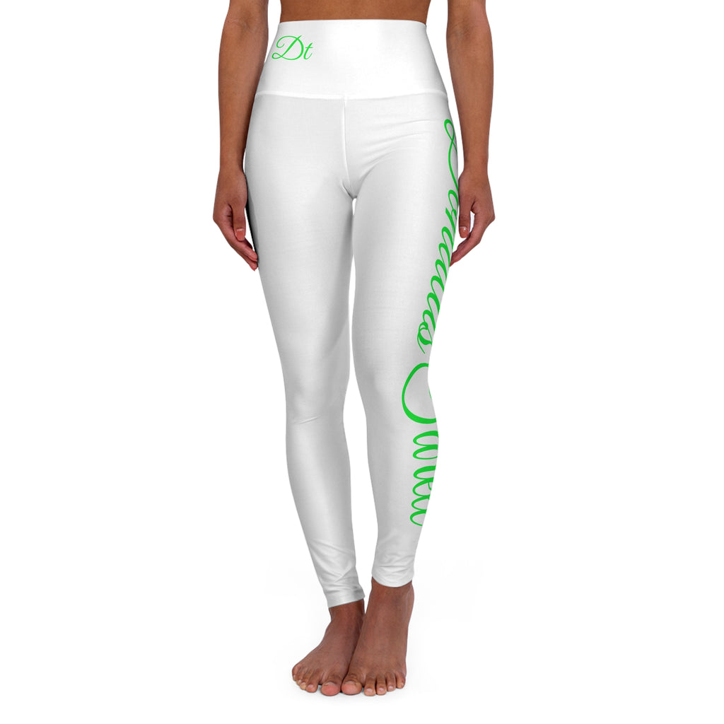 Barbie Yoga Leggings — White w/ Lime & Black Script