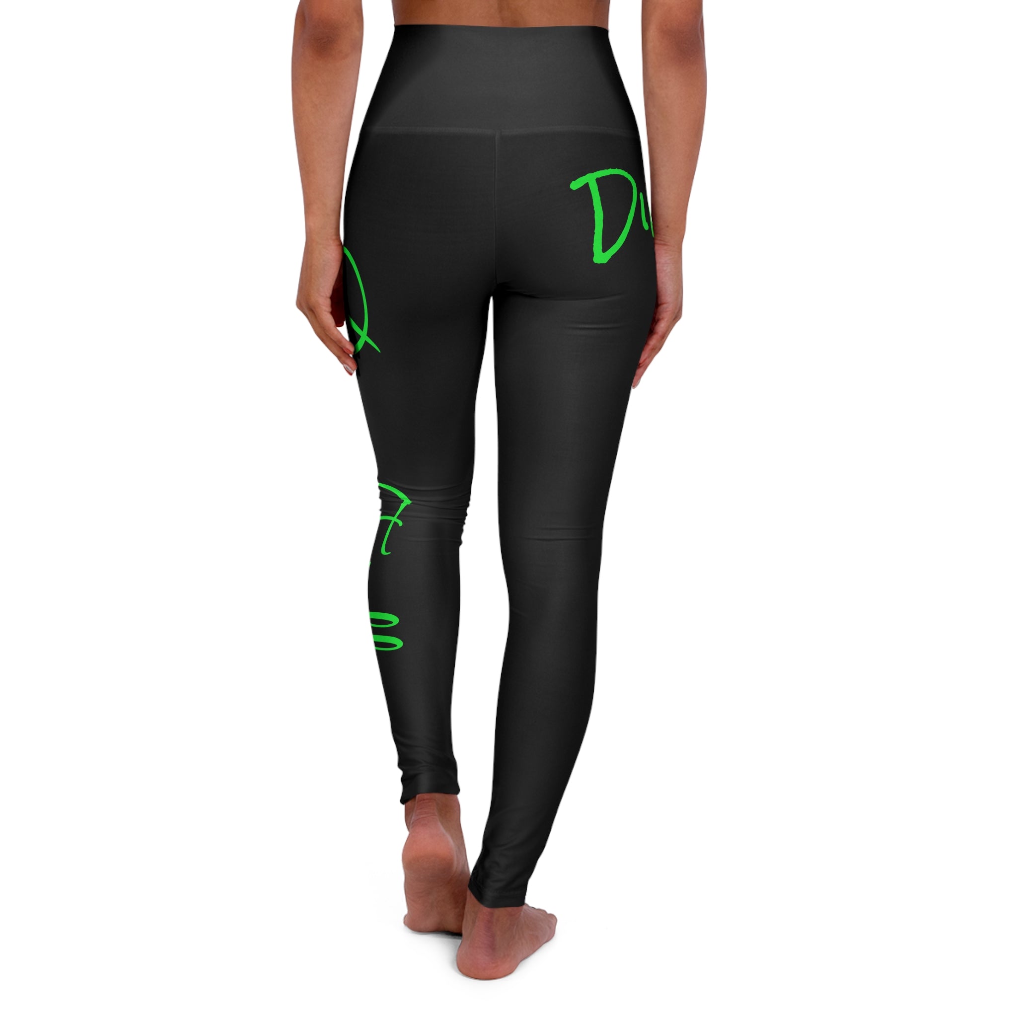 Dime Piece Yoga Leggings – Black w/ Lime Script