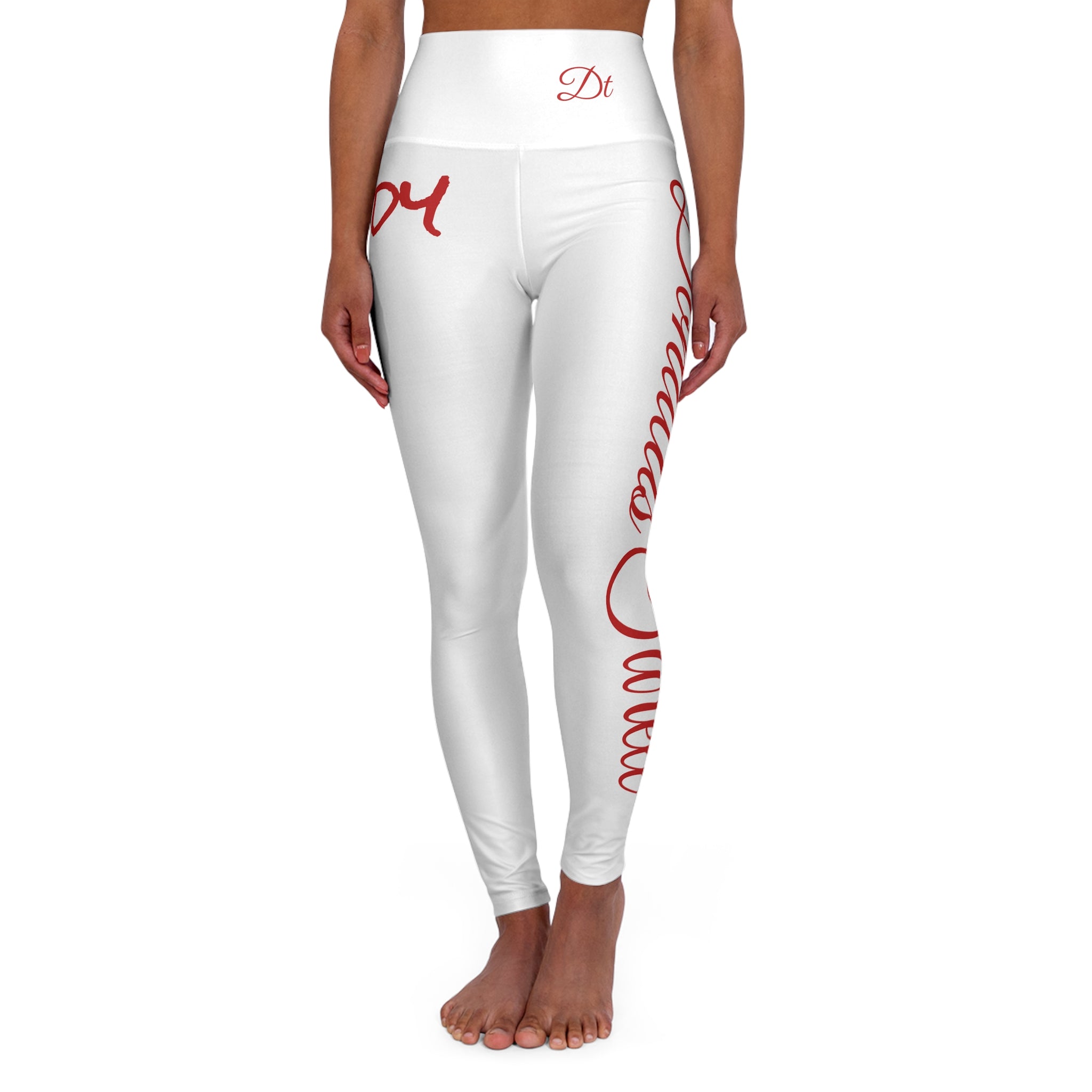 Candy Yoga Leggings – White w/ Red Script