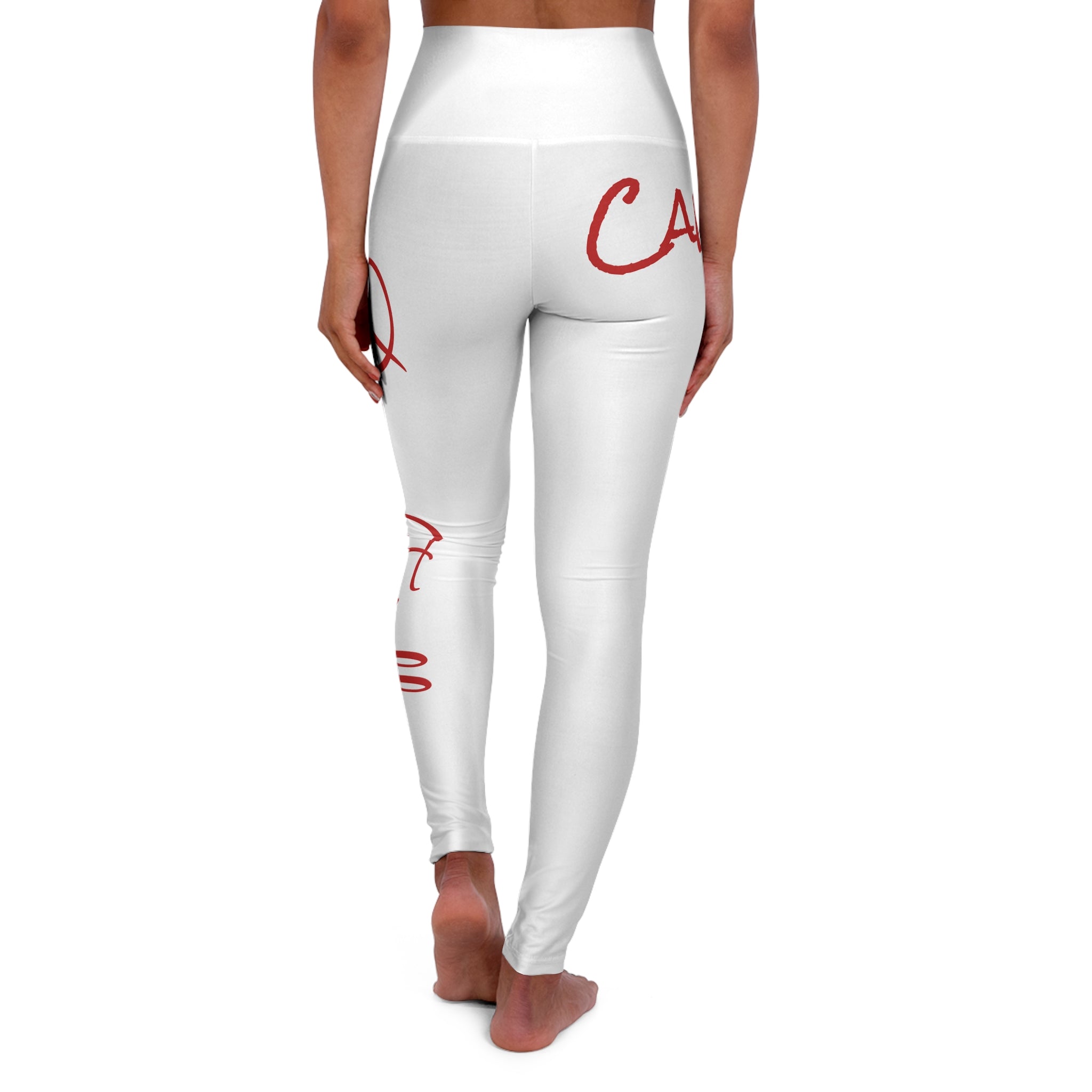 Candy Yoga Leggings – White w/ Red Script