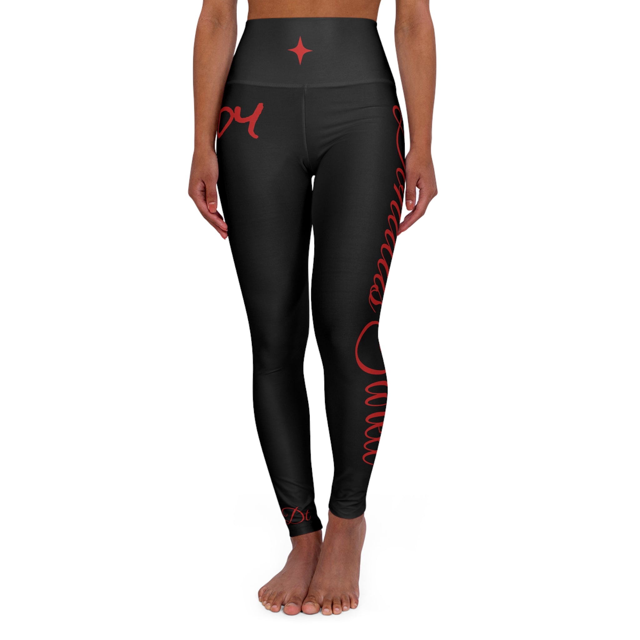 Candy Yoga Leggings – Black w/ Red Script