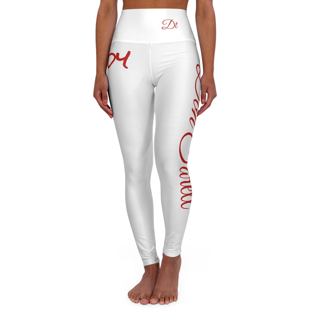 Candy Yoga Leggings – White w/ Red Script