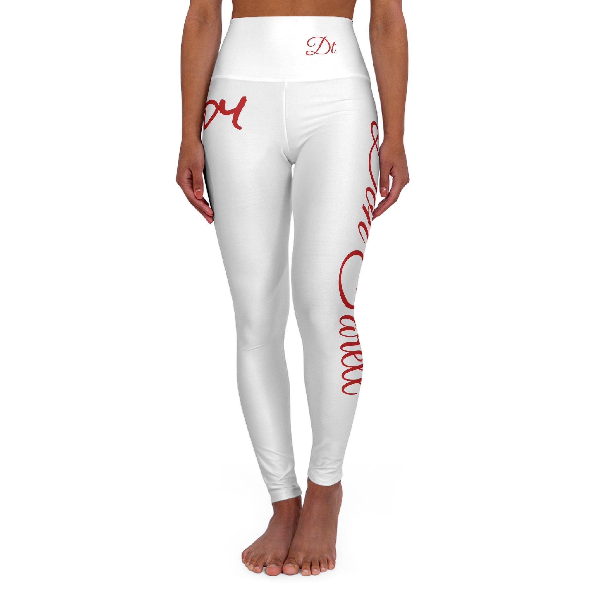 Candy Yoga Leggings – White w/ Red Script