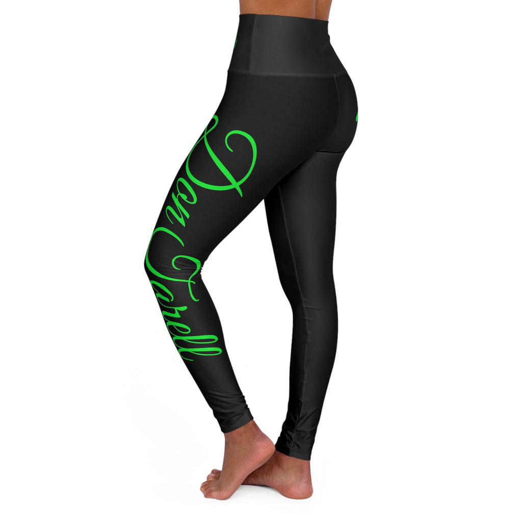 Dime Piece Yoga Leggings – Black w/ Lime Script