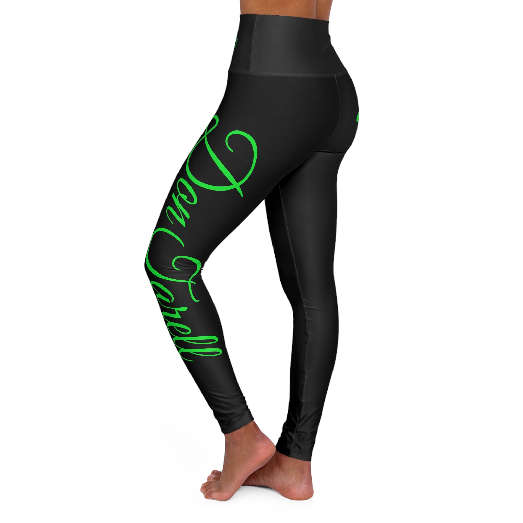 Dime Piece Yoga Leggings – Black w/ Lime Script
