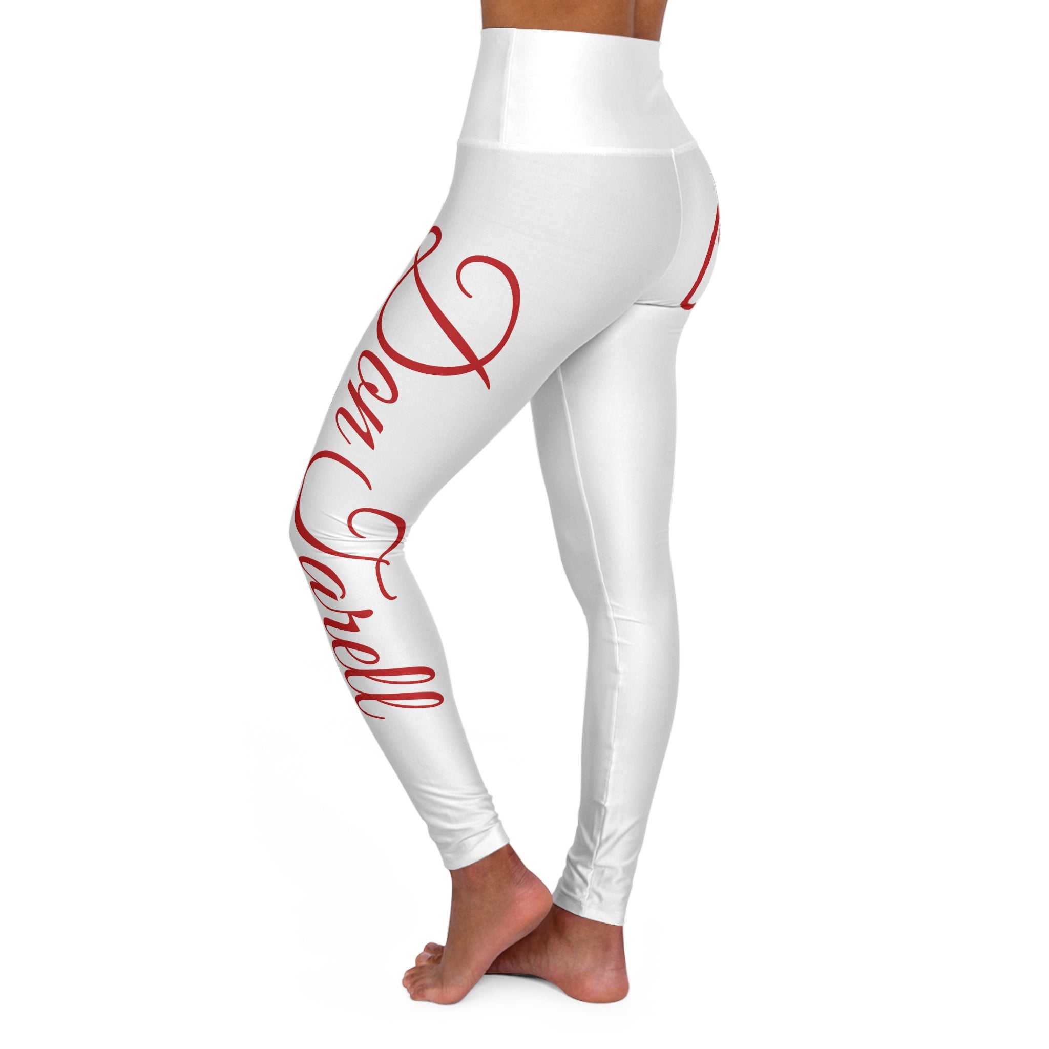 Candy Yoga Leggings – White w/ Red Script