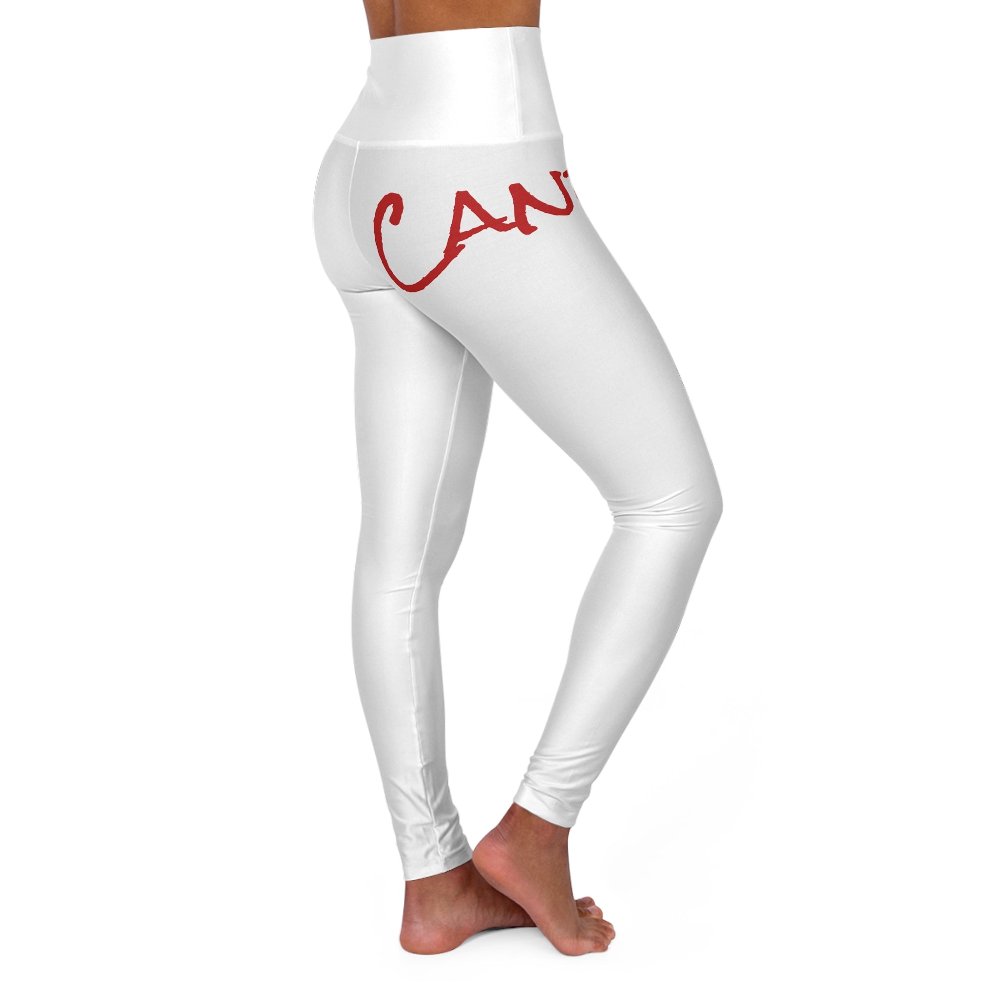 Candy Yoga Leggings – White w/ Red Script