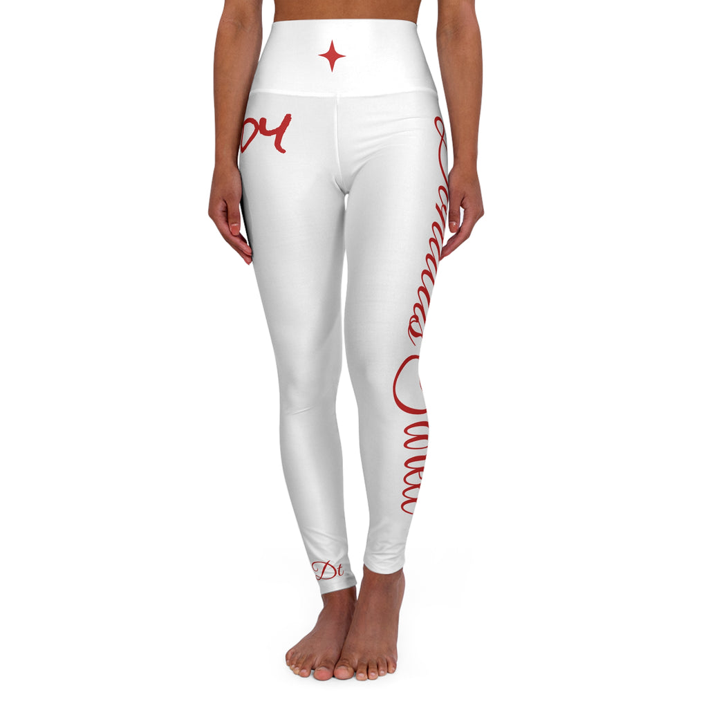 Candy Yoga Leggings – White w/ Red Script