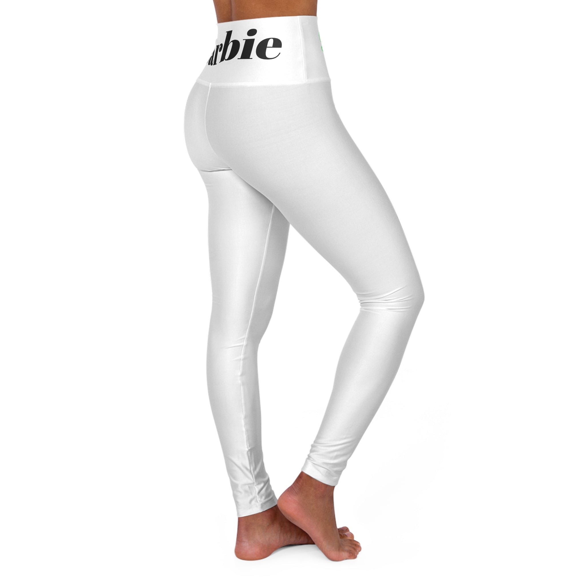 Barbie Yoga Leggings — White w/ Lime & Black Script