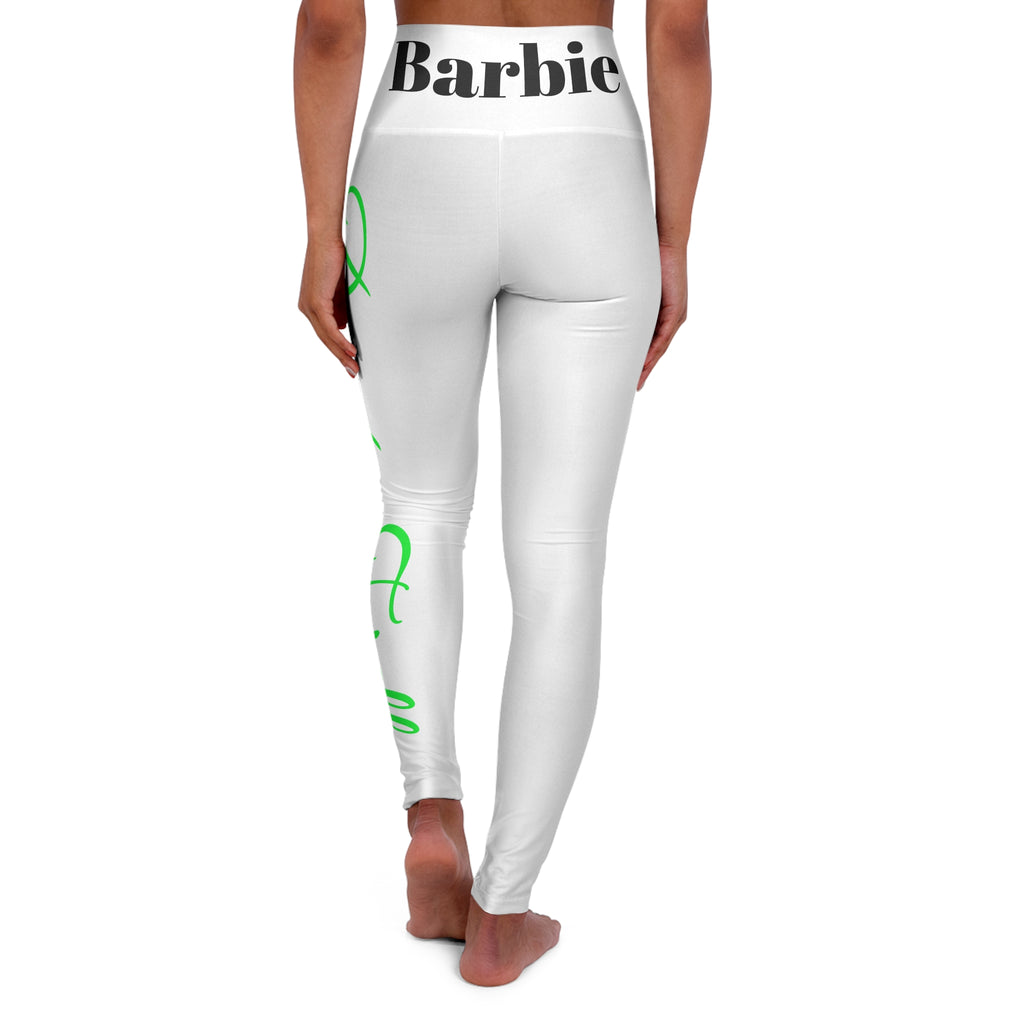 Barbie Yoga Leggings — White w/ Lime & Black Script