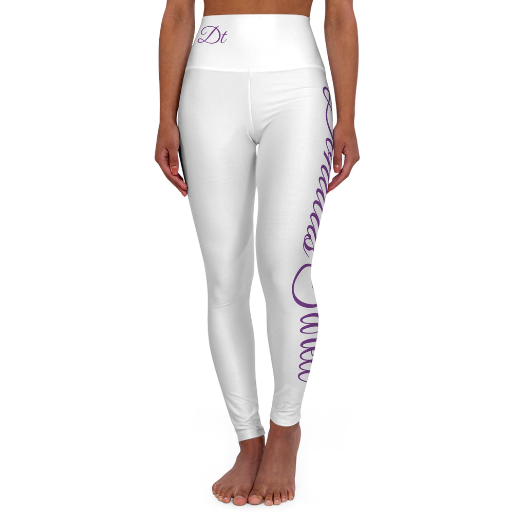 Barbie Yoga Leggings — White w/ Purple & Black Script