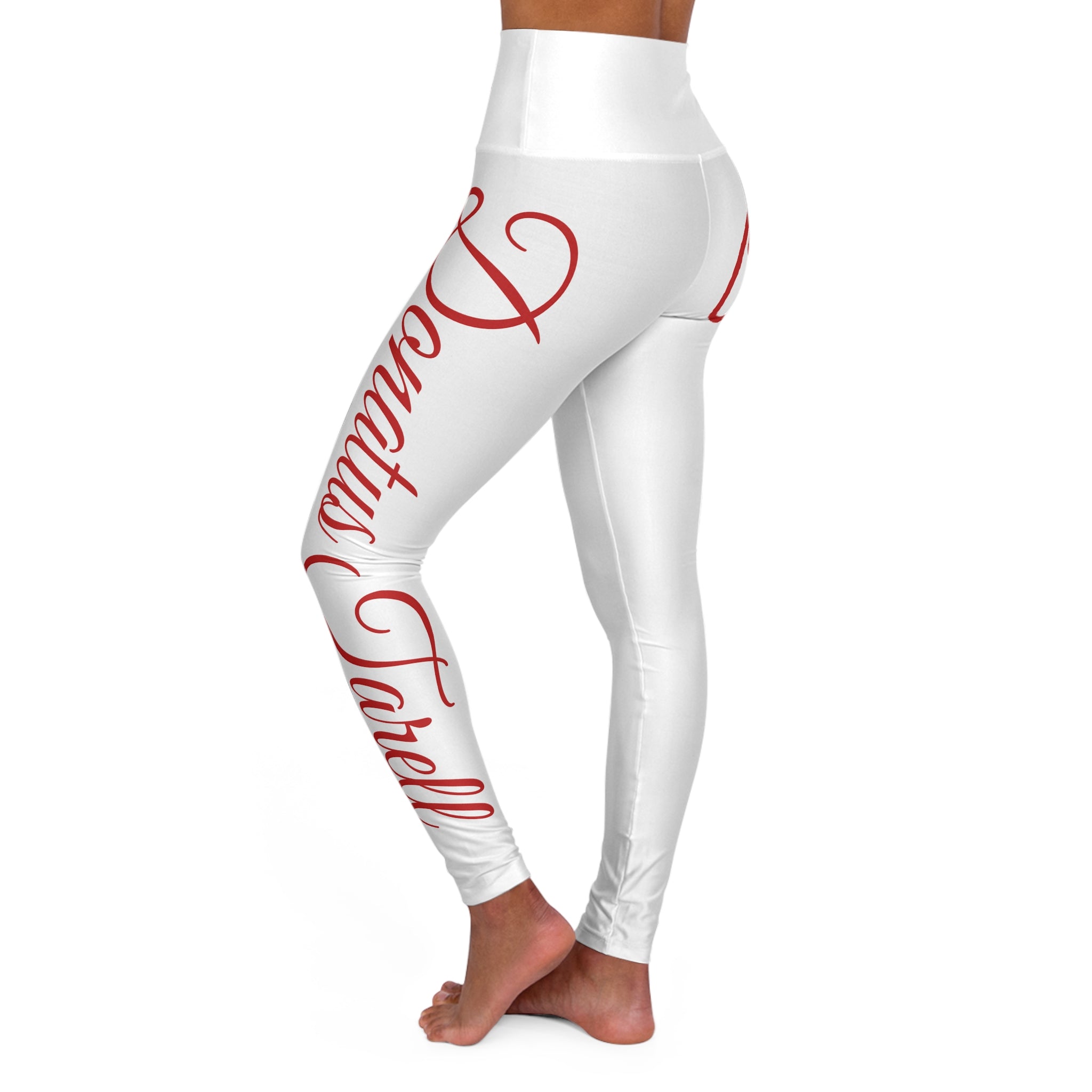 Candy Yoga Leggings – White w/ Red Script