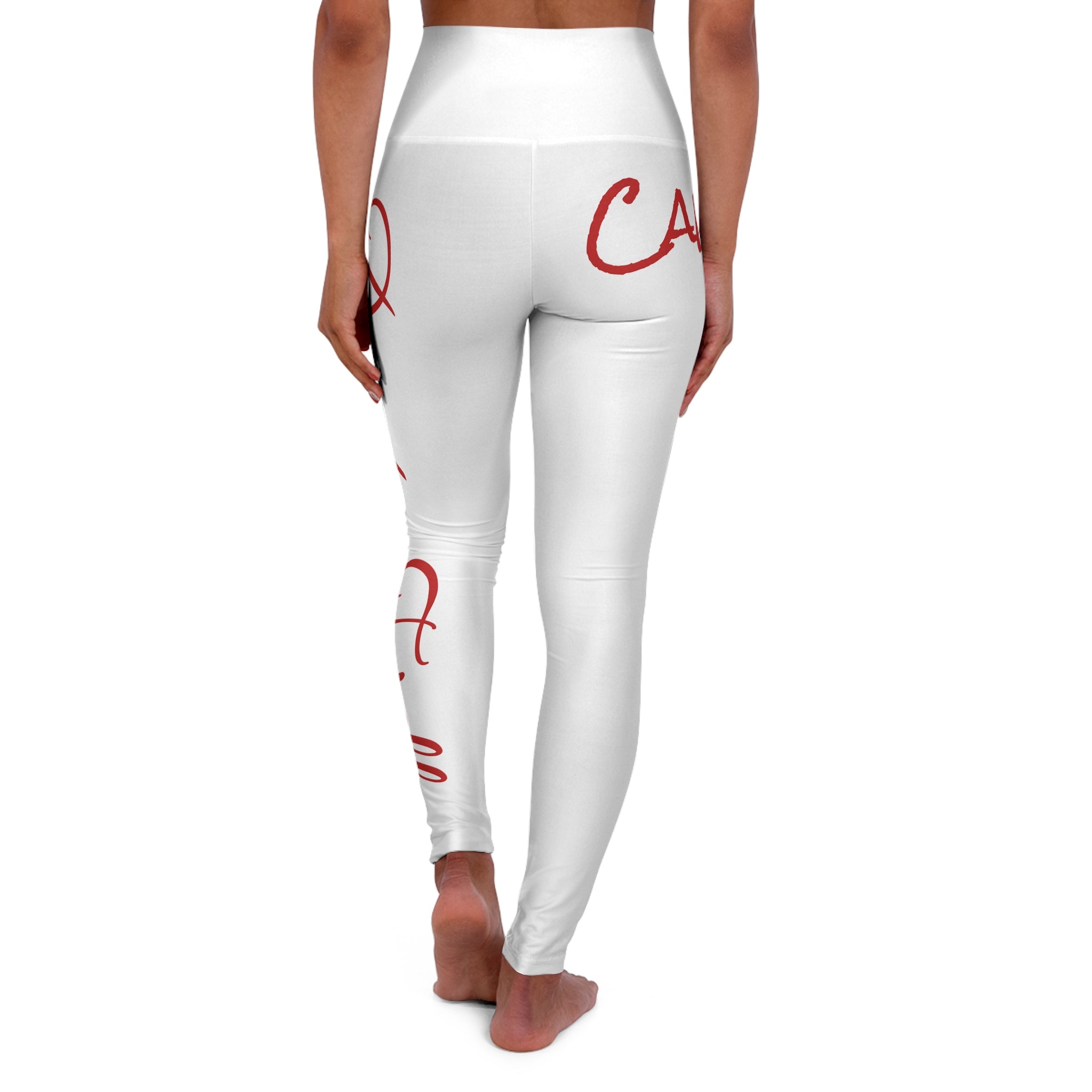 Candy Yoga Leggings – White w/ Red Script