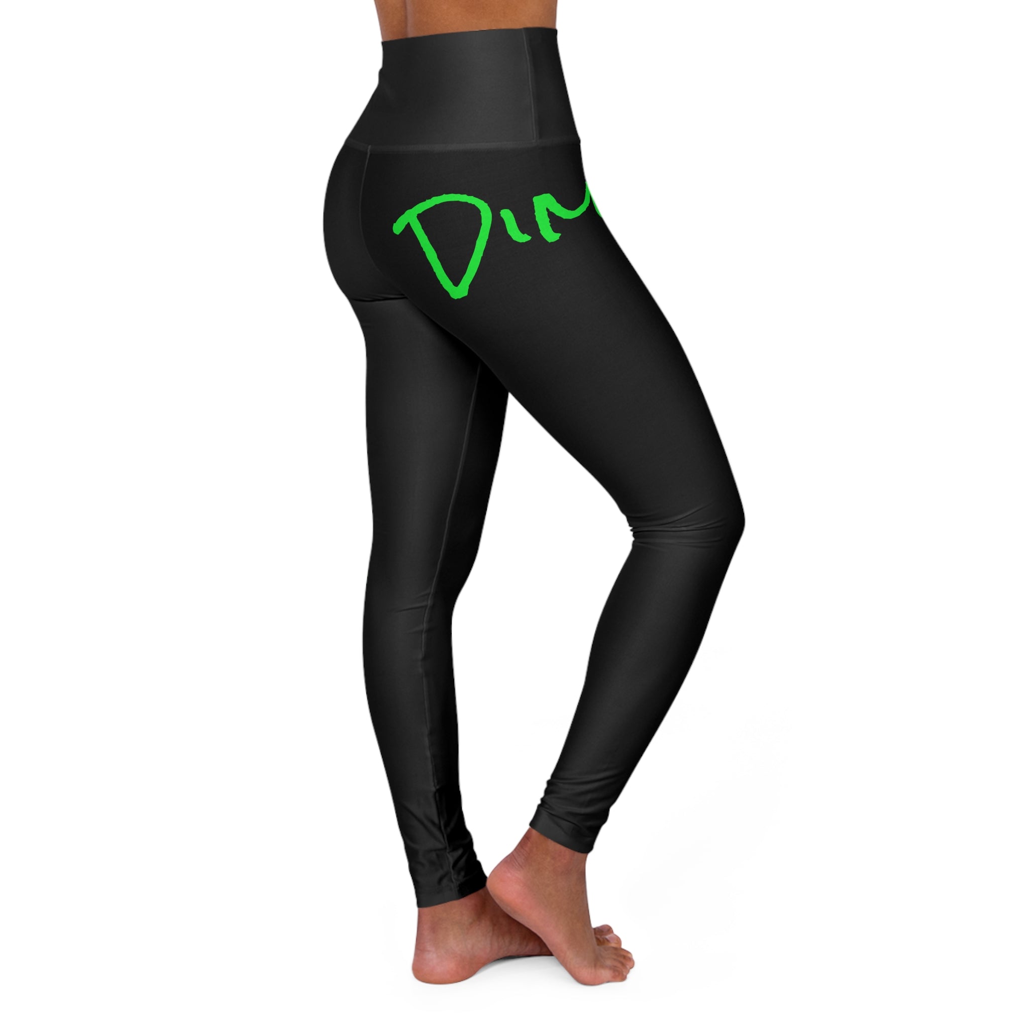Dime Piece Yoga Leggings – Black w/ Lime Script